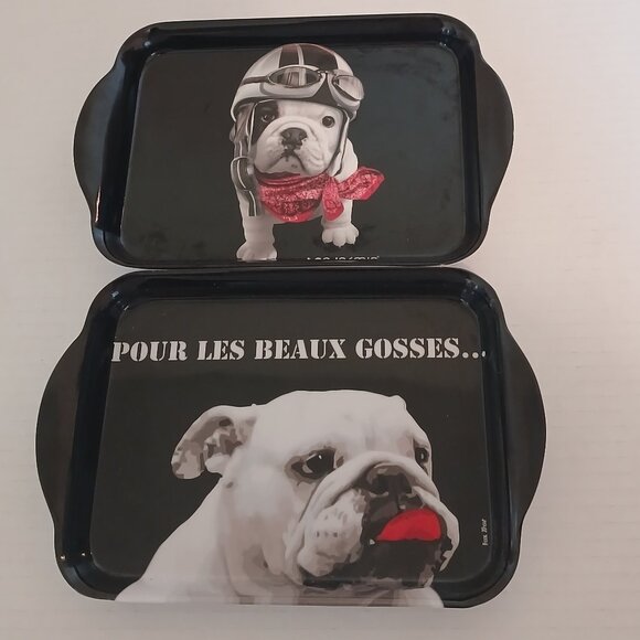 Melamine Set of 2 Plates Funny Dogs French - Picture 1 of 7